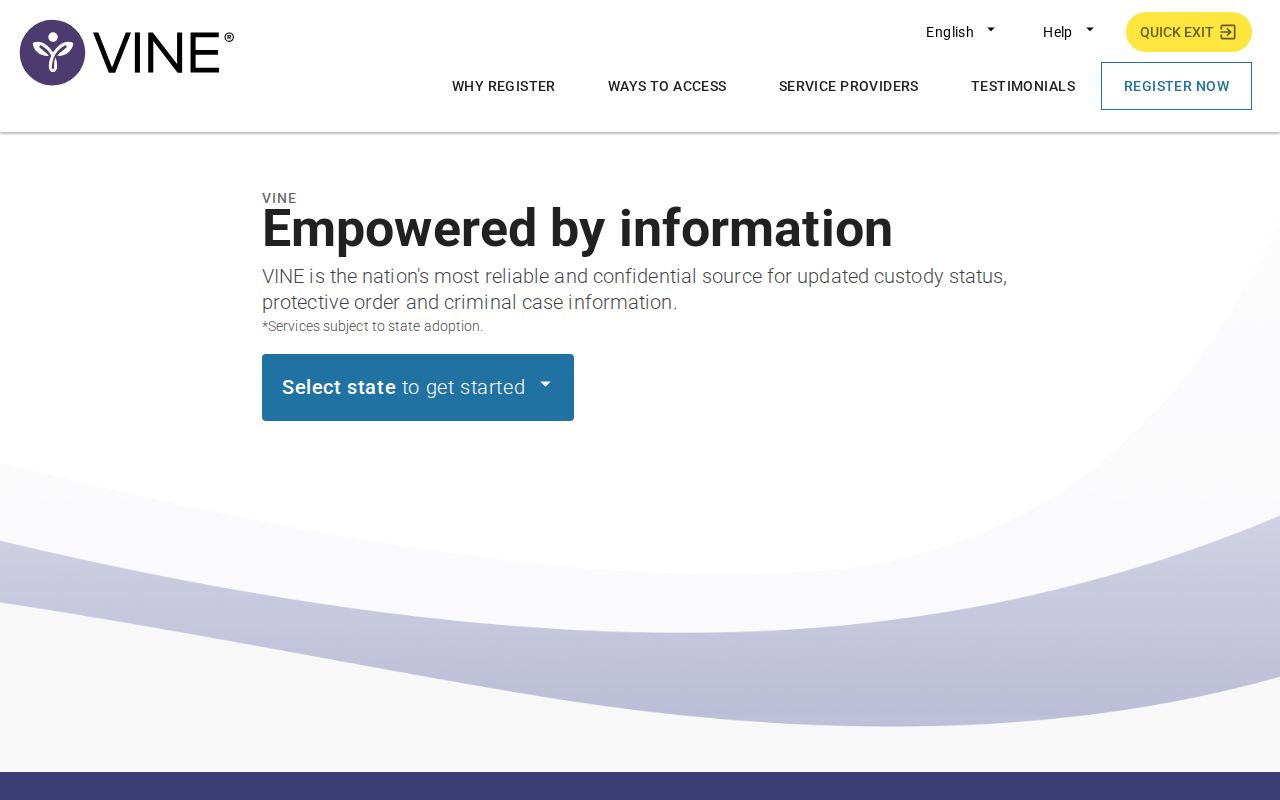 VINELink custody search interface used for a Sabine Parish VINE arrest check